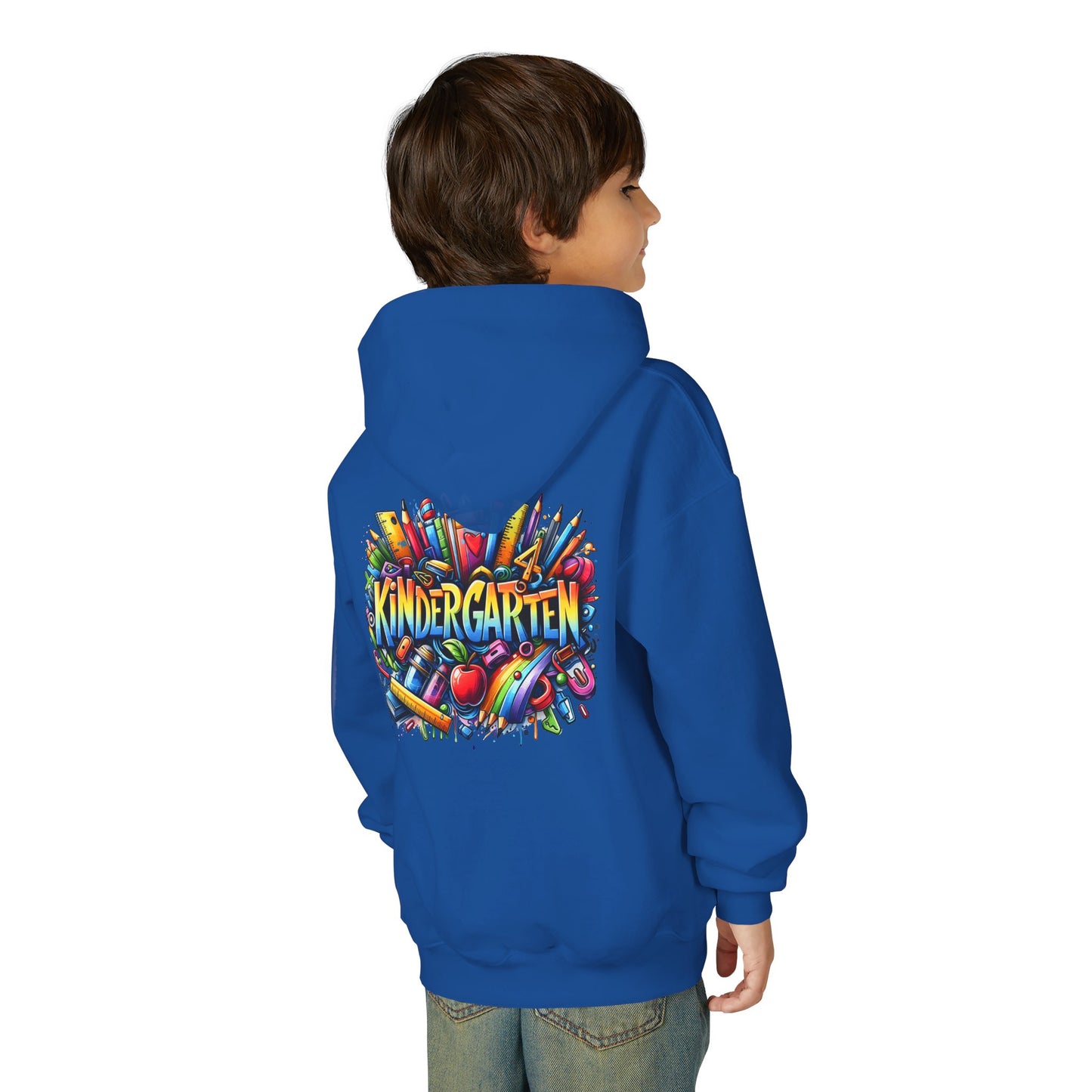Kindergarten Kids Hoodie — Colorful School Supplies Back-to-School Sweatshirt