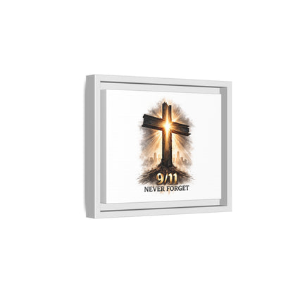9/11 Never Forget Framed Canvas Wall Art — Memorial Cross Tribute