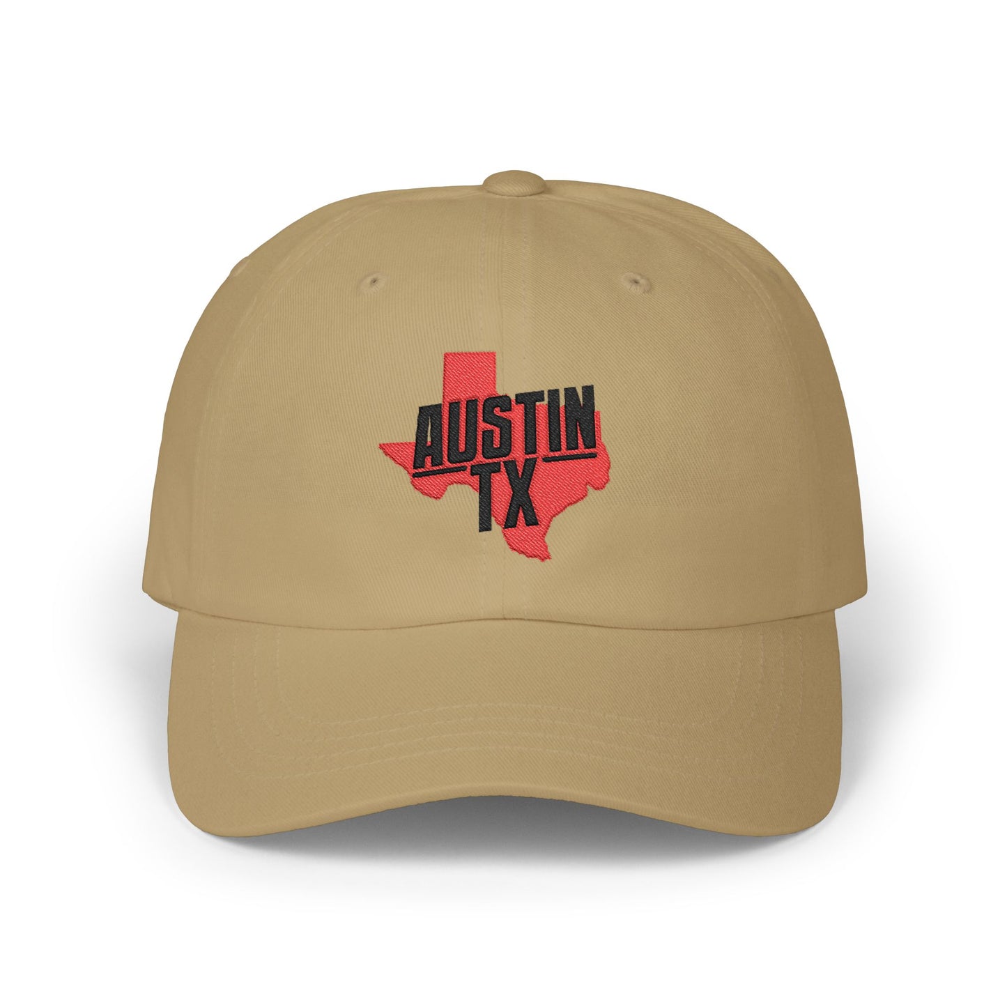 Austin TX Dad Cap — Red Texas Outline Embroidered Hat