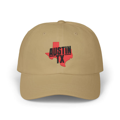Austin TX Dad Cap — Red Texas Outline Embroidered Hat