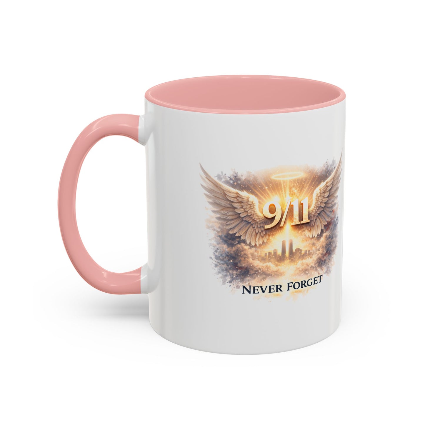 9/11 Never Forget Accent Coffee Mug — Memorial Tribute Ceramic Mug