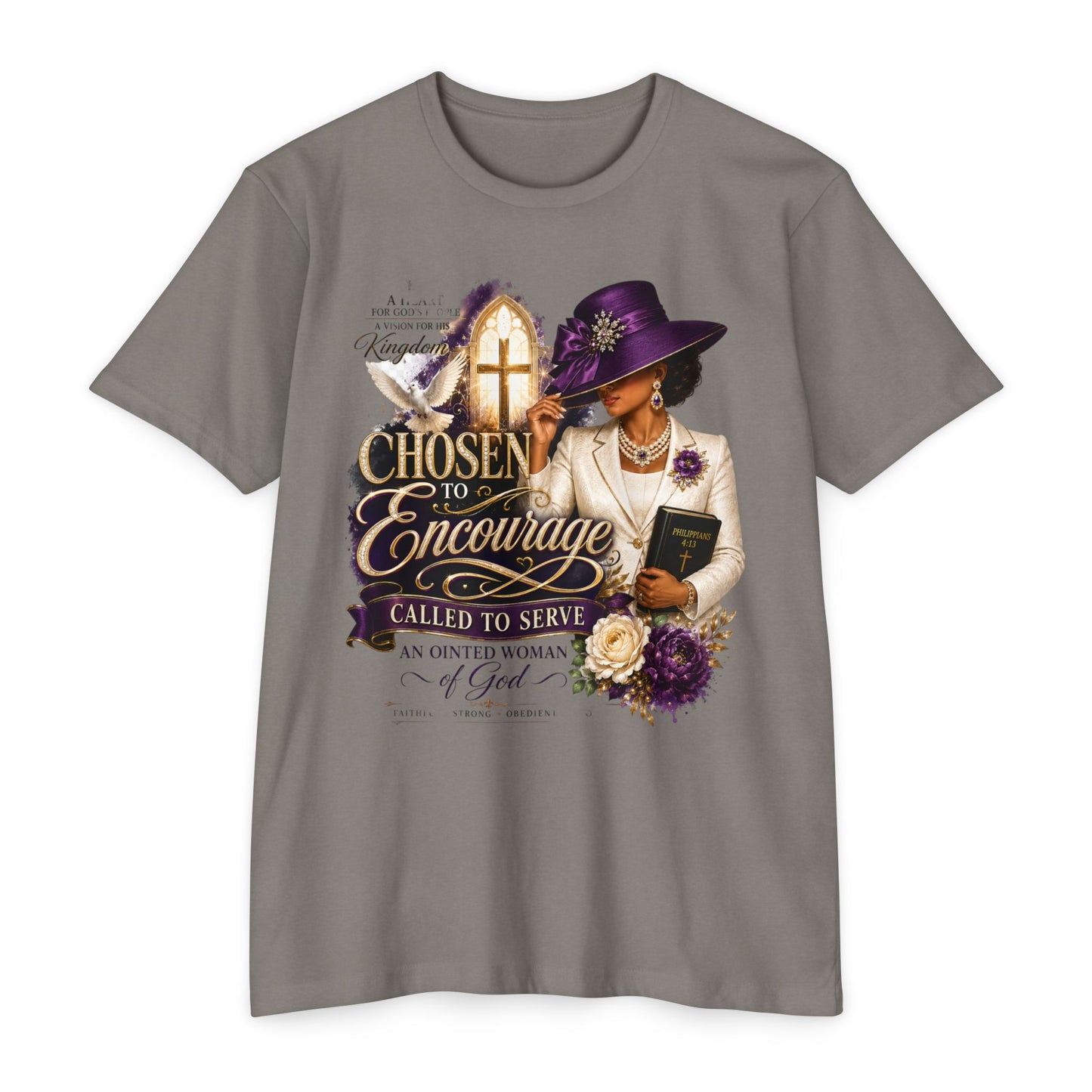 Chosen to Encourage Christian T-Shirt — 'Called to Serve' Purple Church Hat Design