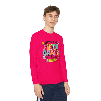 Youth Long Sleeve Tee - "Watch Out Fifth Grade Here I Come" Back-to-School Shirt