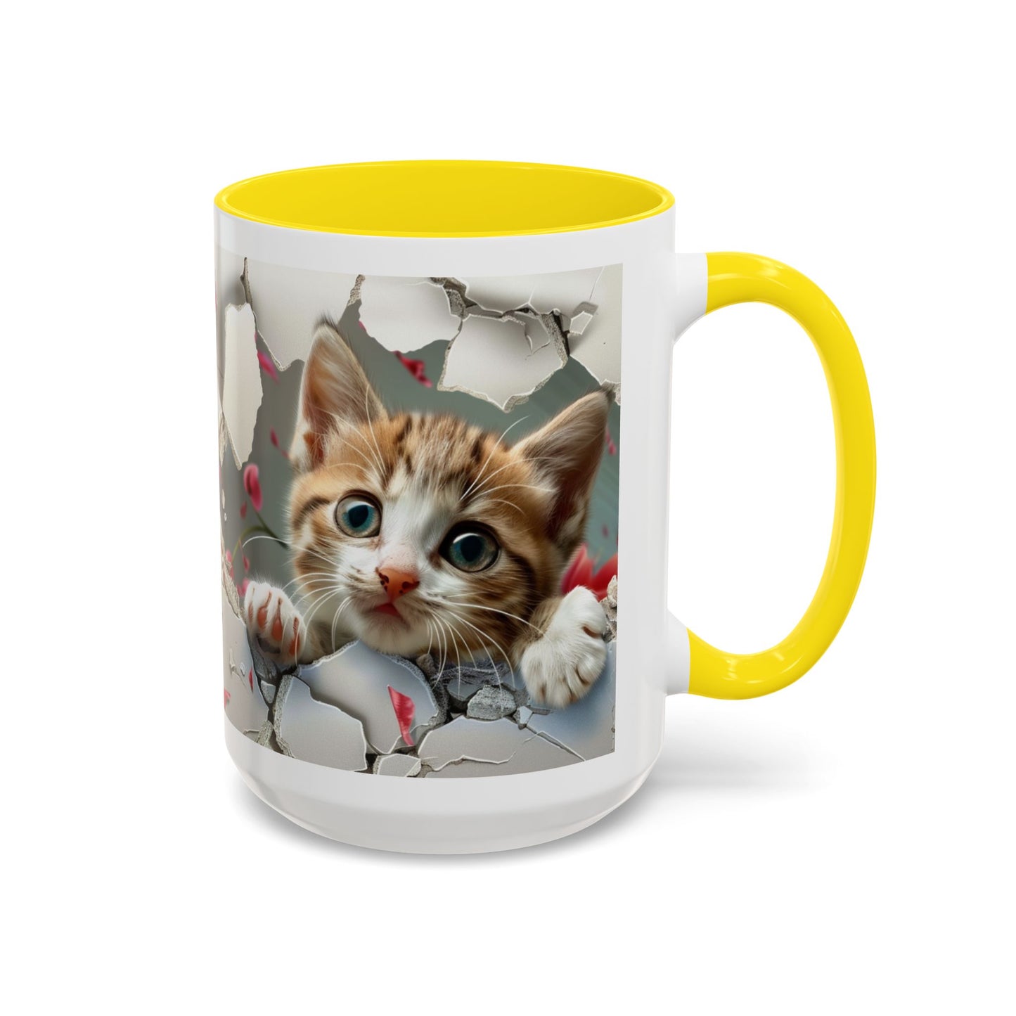 Kitten Peek Accent Coffee Mug — Cute Cat Peekhole Design (11/15 oz)