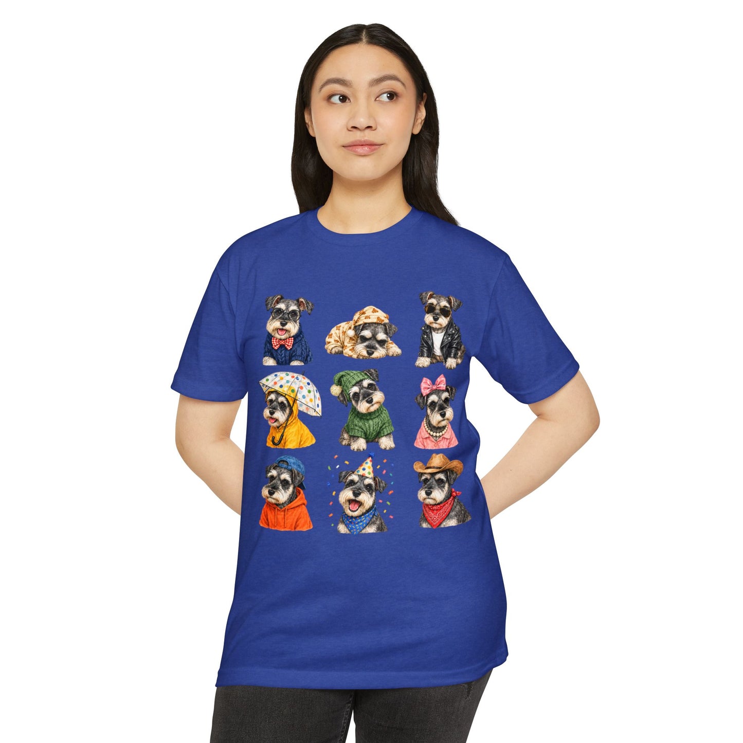 Schnauzer Crew Portrait T‑Shirt — Cute Dogs in Costumes Tee