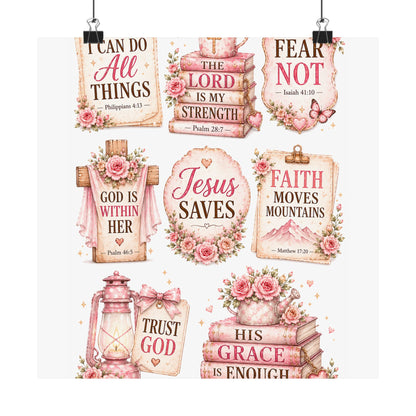 Christian Scripture Matte Poster - Floral 'Jesus Saves' & Encouraging Verses (Vertical)
