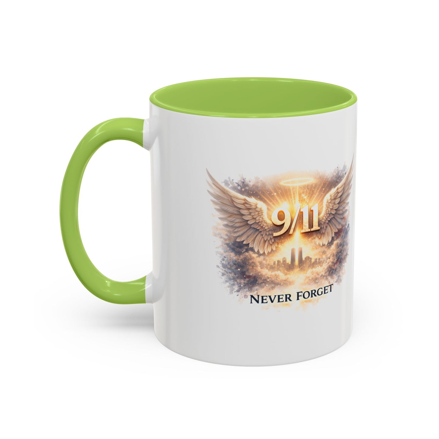 9/11 Never Forget Accent Coffee Mug — Memorial Tribute Ceramic Mug