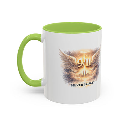 9/11 Never Forget Accent Coffee Mug — Memorial Tribute Ceramic Mug