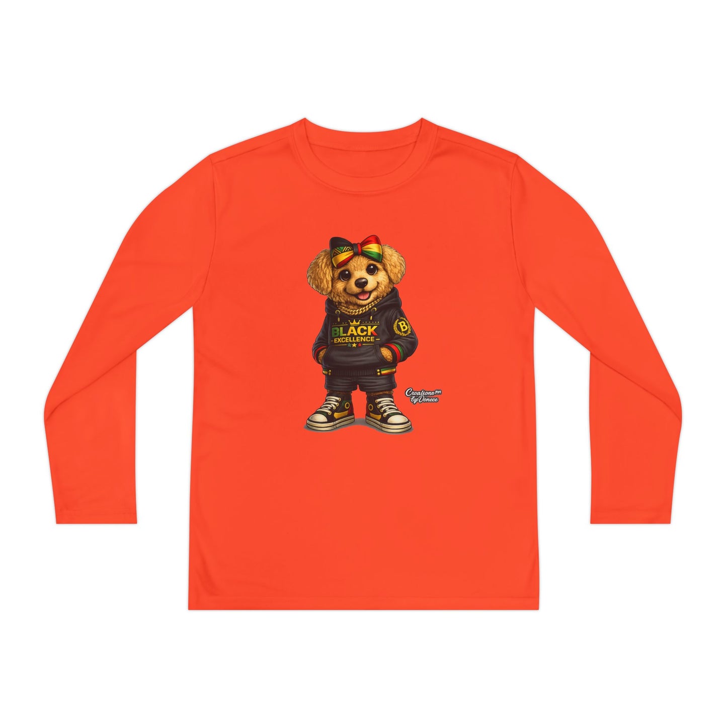 Youth Long Sleeve Tee — Trendy Bear Graphic "Black Excellence"