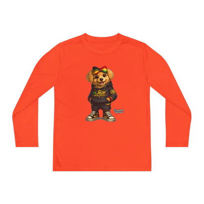 Youth Long Sleeve Tee — Trendy Bear Graphic "Black Excellence"