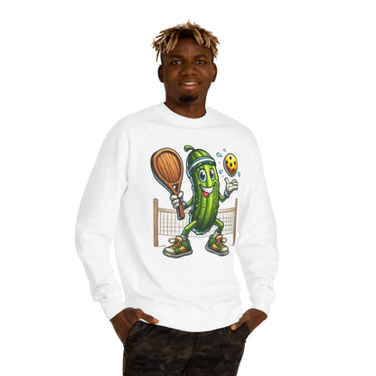 Pickle Pickleball Crewneck Sweatshirt — Cute Pickle Playing Pickleball Graphic