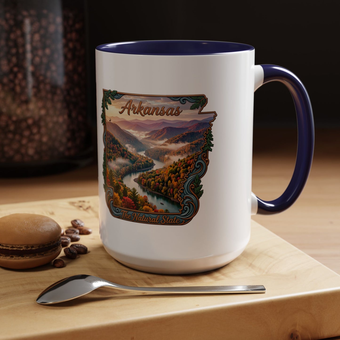 Arkansas Scenic Coffee Mug — Vintage State Map River Landscape (11/15 oz)