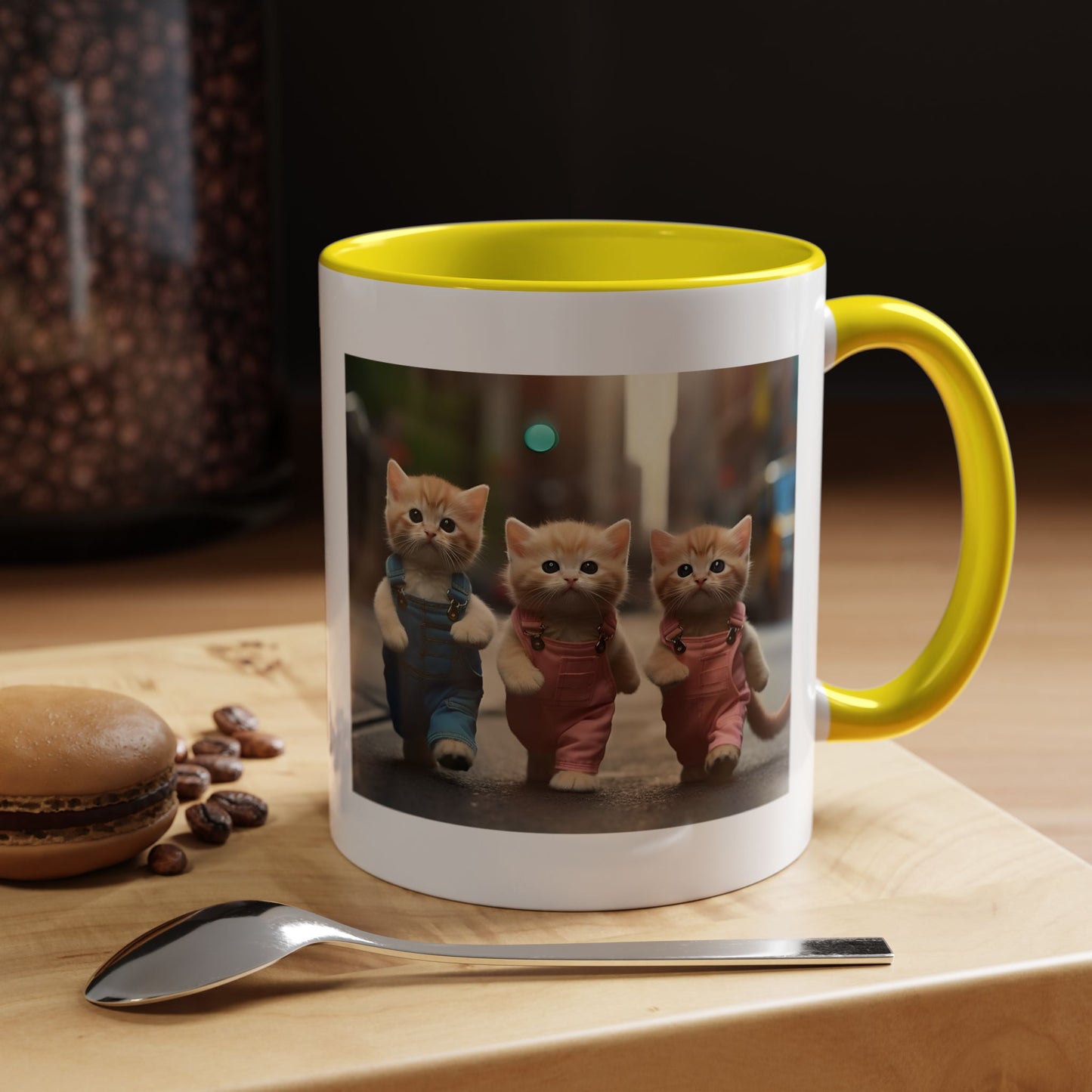 Cute Kittens Walking Coffee Mug — Adorable Cat Friends Accent Mug (11/15 oz)