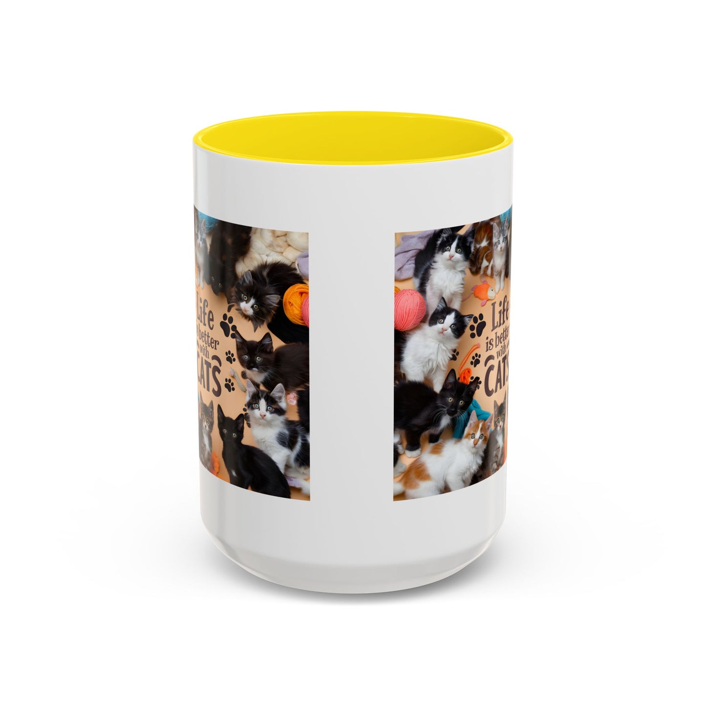 Cat Lover Accent Coffee Mug — “Life Is Better With Cats” 11/15oz