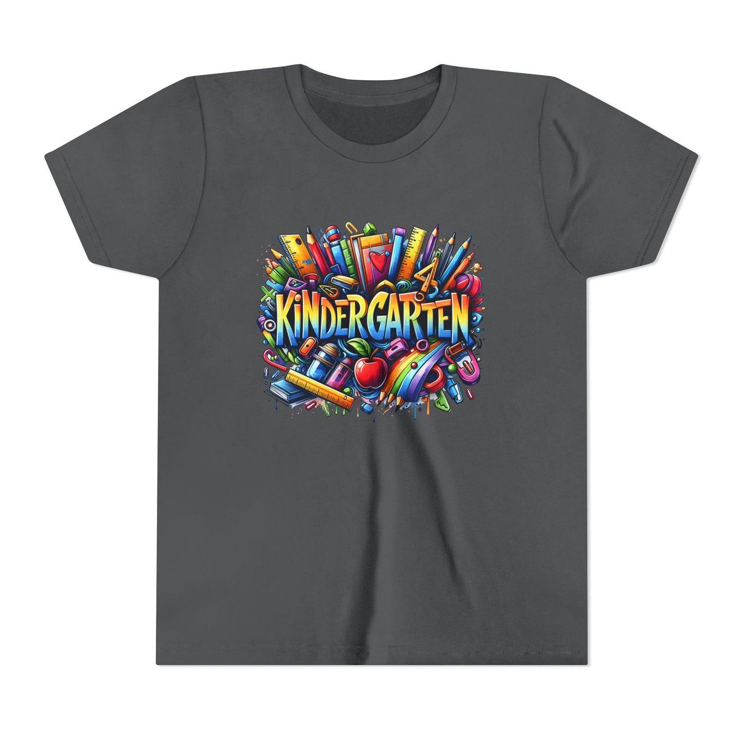Kindergarten Colorful School Supplies Youth Tee — Back-to-School Kids T-Shirt