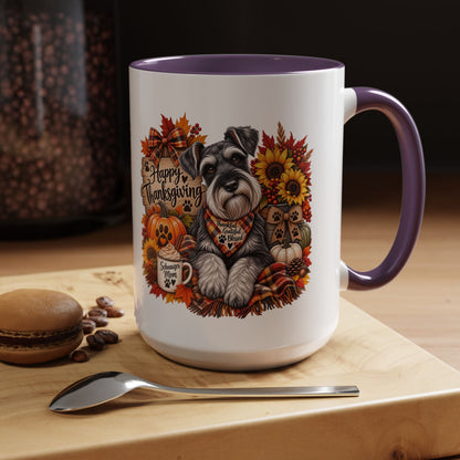 Thanksgiving Schnauzer Coffee Mug — 'Happy Thanksgiving' Autumn Dog Mug (11/15oz)