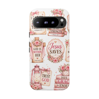Faith Phone Case — 'Jesus Saves' Floral Christian Scripture iPhone Case