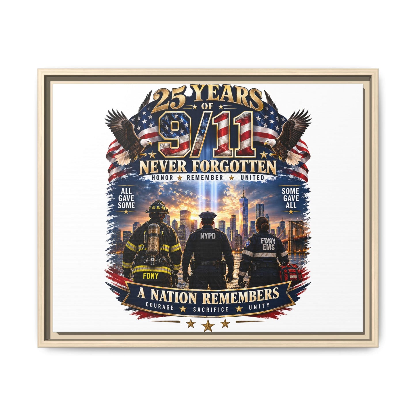 25 Years of 9/11 Never Forgotten Matte Canvas Print — Tribute Framed Wall Art