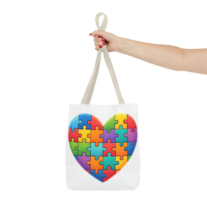 Autism Puzzle Heart Tote Bag - Colorful Awareness Canvas Tote