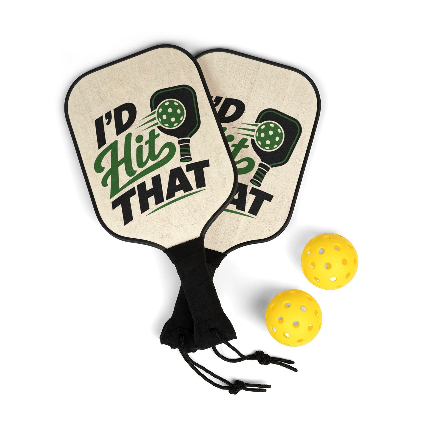 Pickleball Paddle Set - "I'd Hit That" Graphic Pickleball Kit with 2 Paddles & Balls
