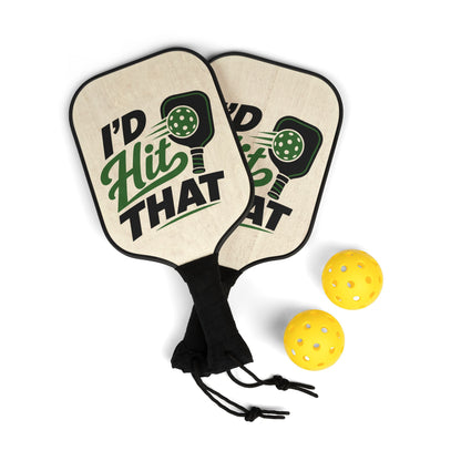 Pickleball Paddle Set - "I'd Hit That" Graphic Pickleball Kit with 2 Paddles & Balls