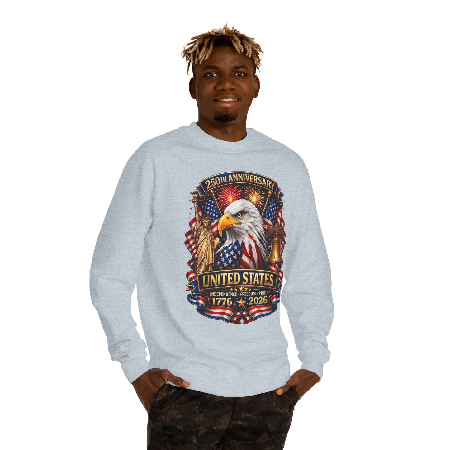 250th Anniversary United States Crewneck Sweatshirt — Eagle & American Flag 1776–2026