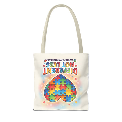 Autism Awareness Tote Bag — "Different Not Less" Puzzle Heart Design