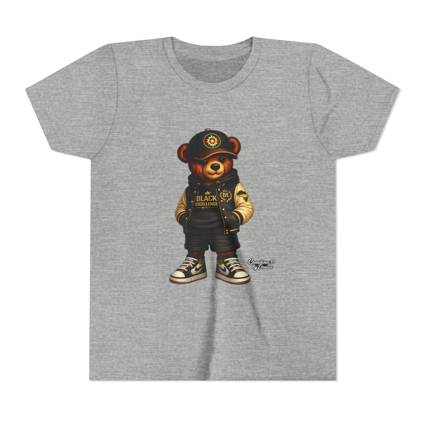 Youth Tee — Streetwear Teddy Bear Graphic (Black Varsity)