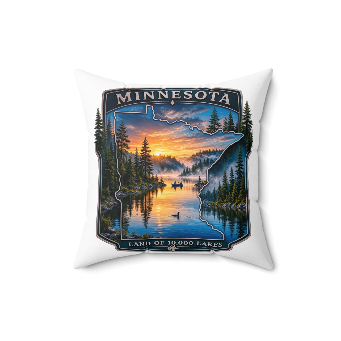 Minnesota Lakes Scenic Throw Pillow — 'Land of 10,000 Lakes' Sunset Cabin Decor