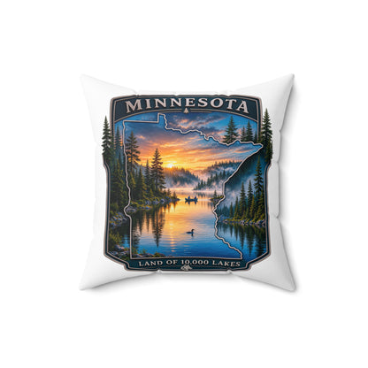 Minnesota Lakes Scenic Throw Pillow — 'Land of 10,000 Lakes' Sunset Cabin Decor