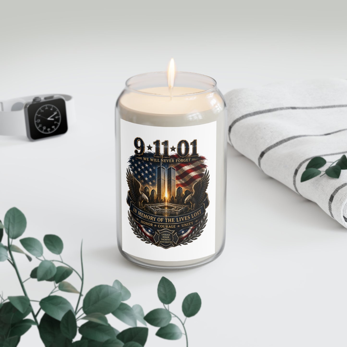 9/11 Memorial Soy Candle — "We Will Never Forget" 13.75 oz