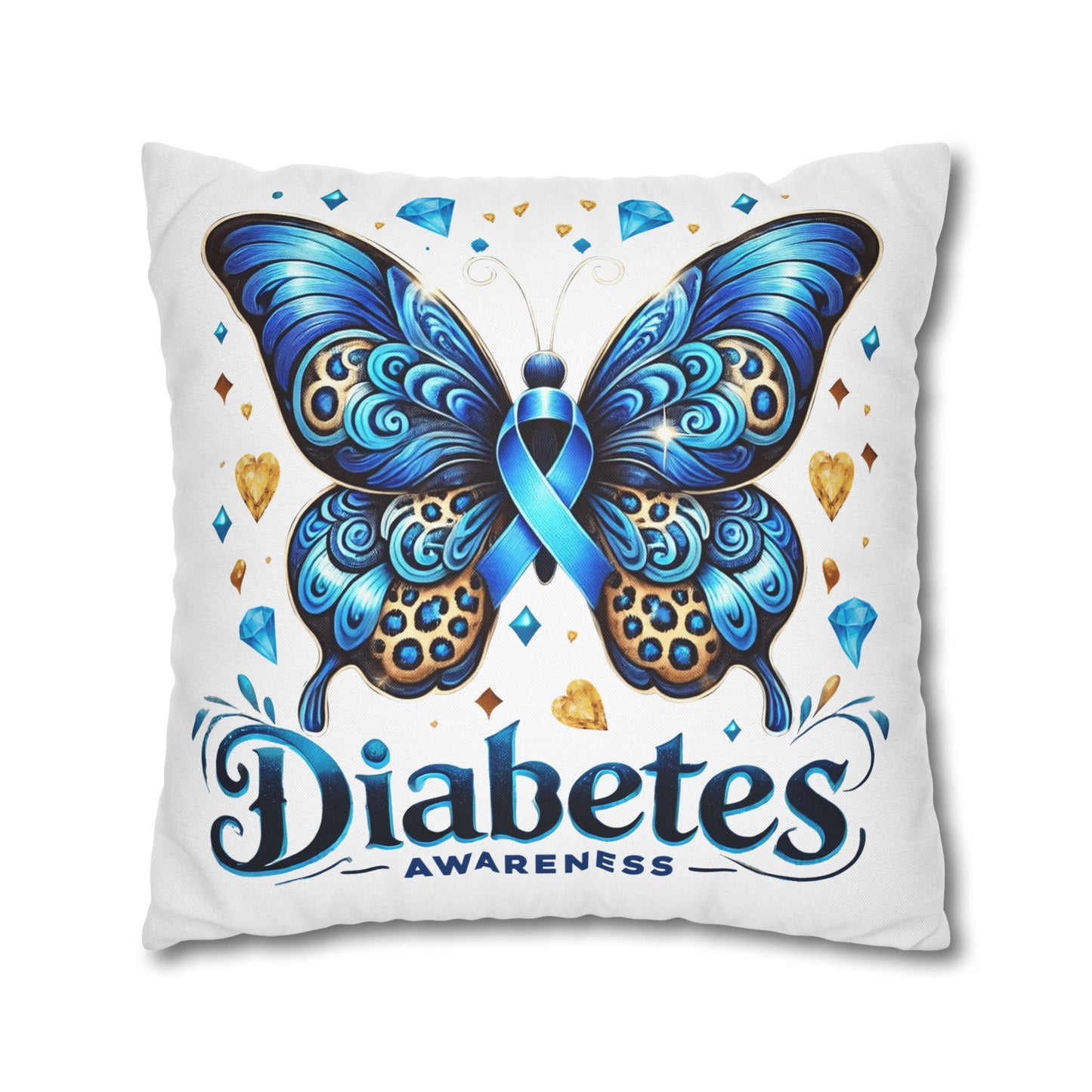 Diabetes Awareness Butterfly Pillowcase — Blue Ribbon Square Pillow