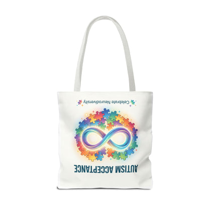 Autism Acceptance Tote Bag — Rainbow Neurodiversity Infinity Puzzle Design