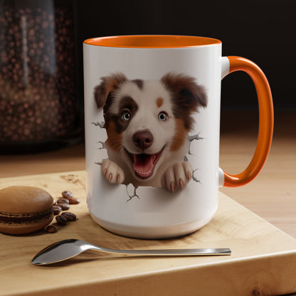 Australian Shepherd Peeking Coffee Mug — Cute Puppy Accent Mug (11/15oz)
