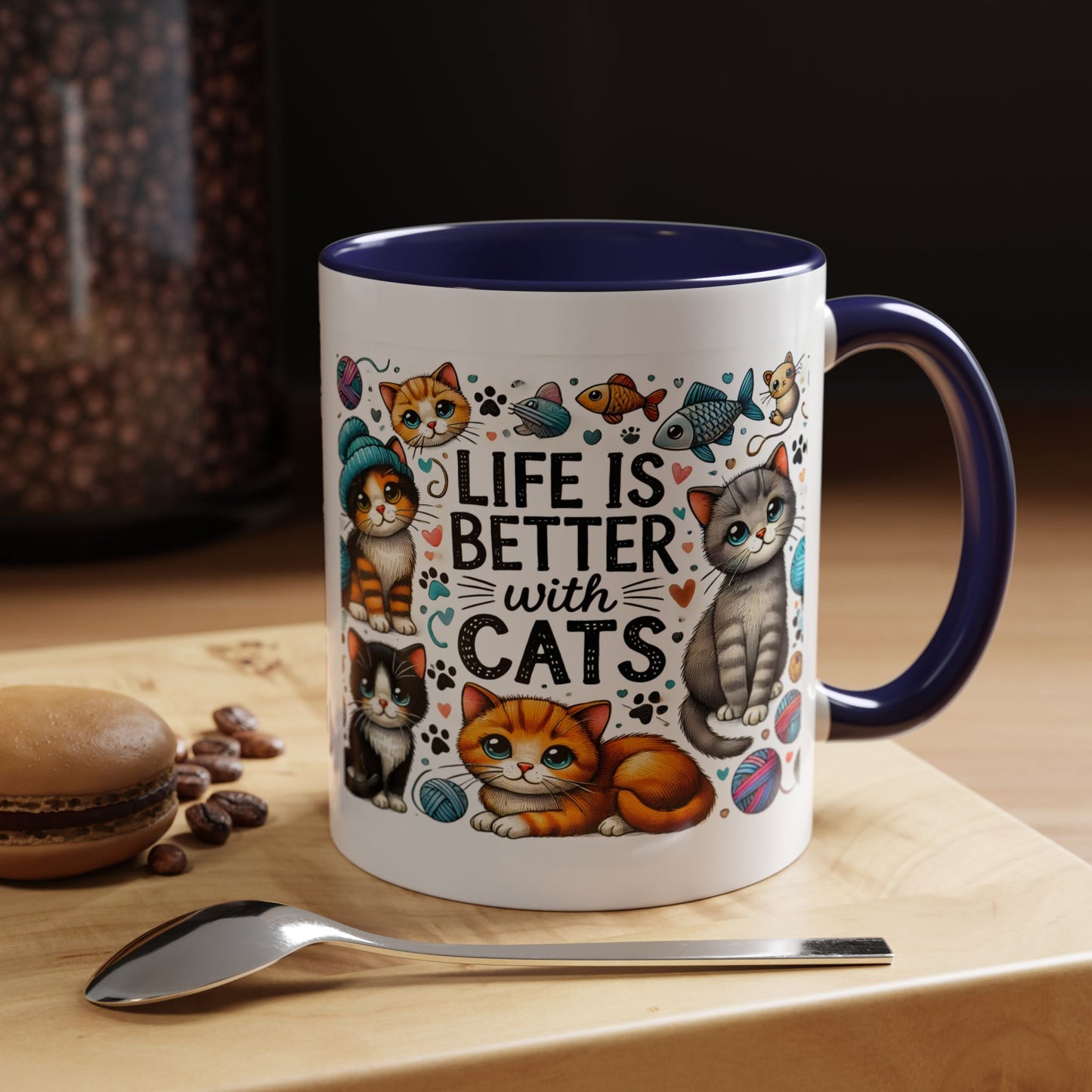 Life Is Better With Cats Accent Coffee Mug – Cute Kitten Ceramic Tea Cup (11/15oz)