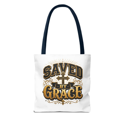 Saved by Grace Tote Bag – Christian Cross Inspirational Canvas Tote