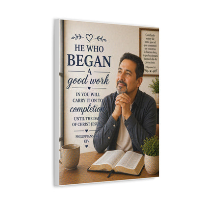 Stretched Canvas - "He Who Began a Good Work" Inspirational Christian Wall Art (Philippians KJV)