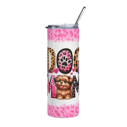 Dog Mom 20oz Stainless Tumbler — Pink Leopard Paw Travel Cup