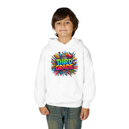 Third Grade Kids Hoodie — Colorful School Supplies Back-to-School Sweatshirt