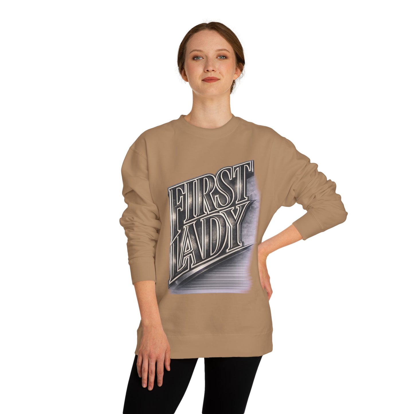 First Lady Graphic Sweatshirt — Retro Metallic Typography Crewneck