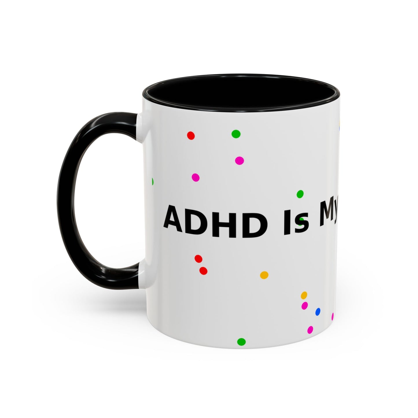 Accent Coffee Mug - "Coffee Is My Superpower" Funny Colorful Polka Dot Ceramic Mug (11/15oz)