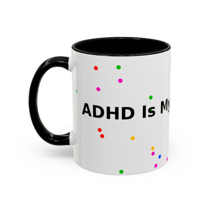 Accent Coffee Mug - "Coffee Is My Superpower" Funny Colorful Polka Dot Ceramic Mug (11/15oz)