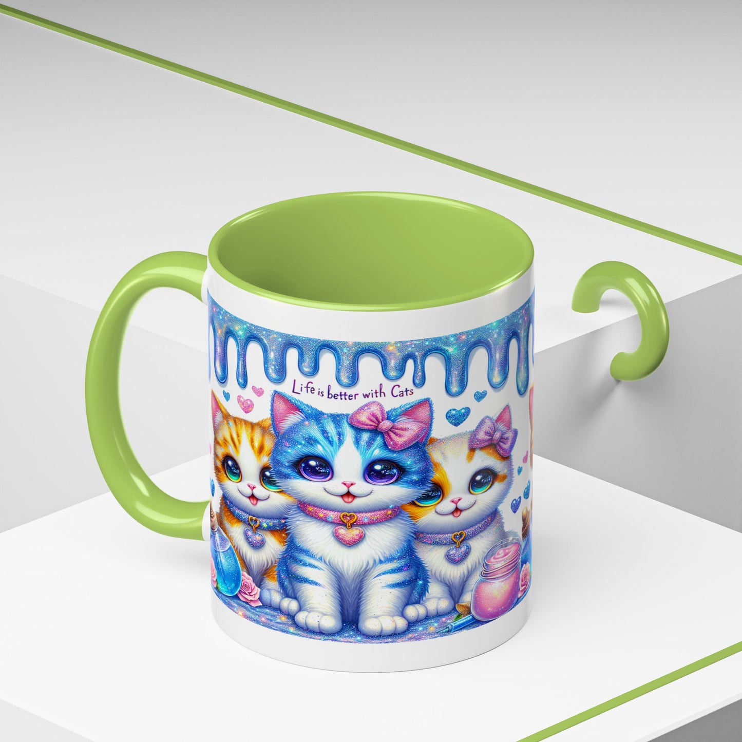 Cute Kawaii Cats Coffee Mug - "Life is Better with Cats" Accent Mug