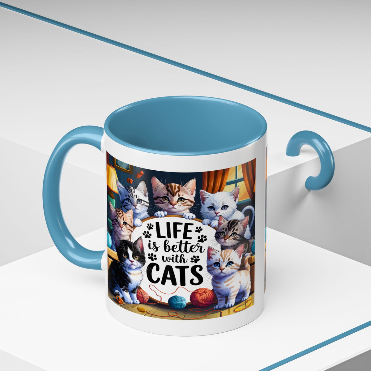 Life Is Better With Cats Accent Coffee Mug – Cute Kitten Cat Lover Gift (11/15oz)