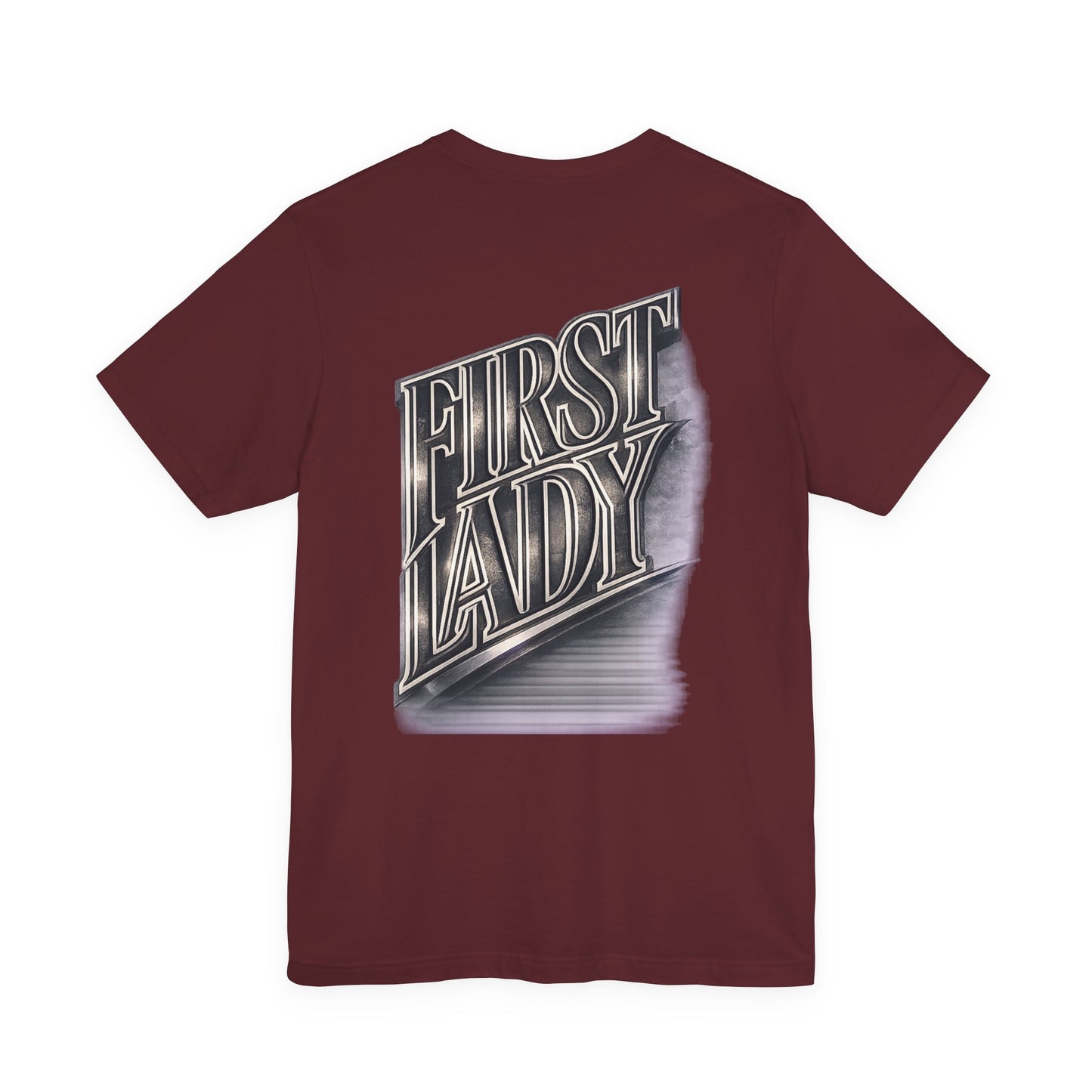 First Lady Graphic Tee — Retro Metallic Script Short Sleeve Shirt