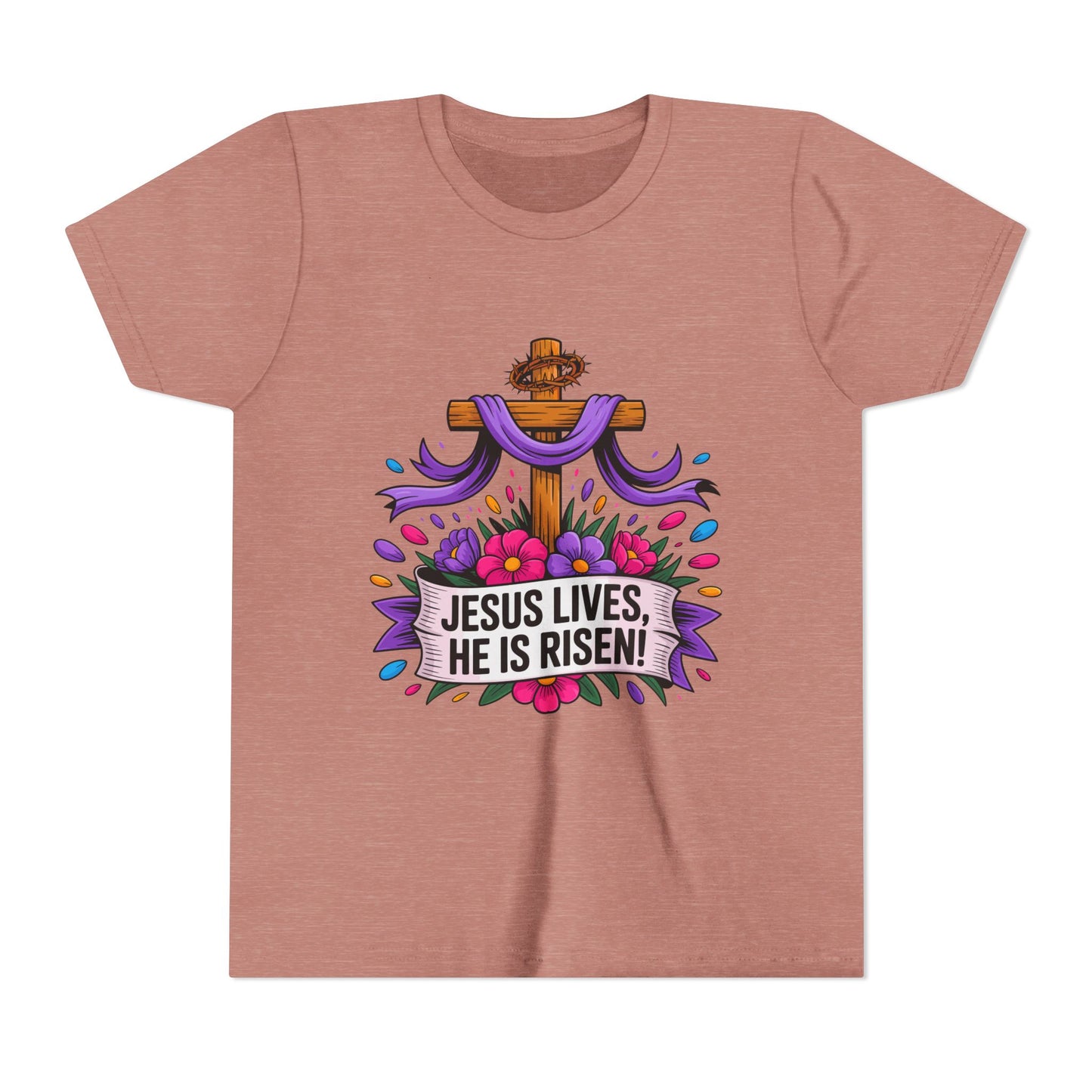Youth Tee — "Jesus Lives, He Is Risen!" Easter Christian Tee