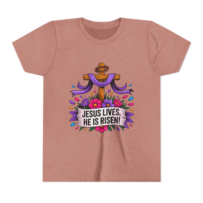 Youth Tee — "Jesus Lives, He Is Risen!" Easter Christian Tee