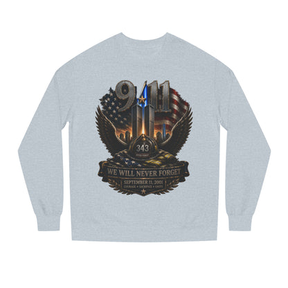 9/11 We Will Never Forget Crewneck Sweatshirt – Memorial Tribute
