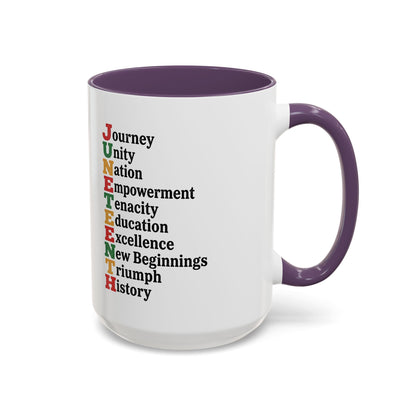 Juneteenth Acronym Accent Coffee Mug – Journey Unity Nation Empowerment (11/15oz)