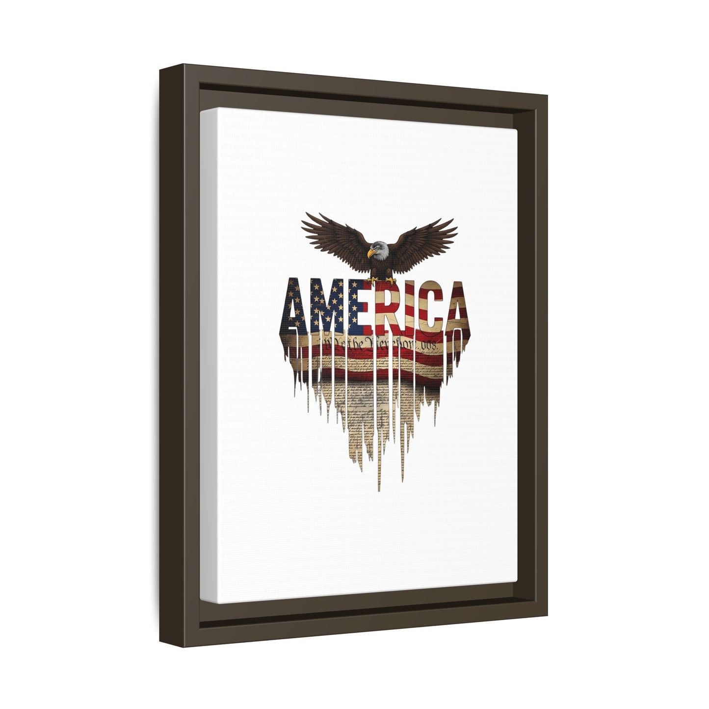America Eagle Matte Canvas Framed Wall Art — Patriotic USA Flag Typography Print